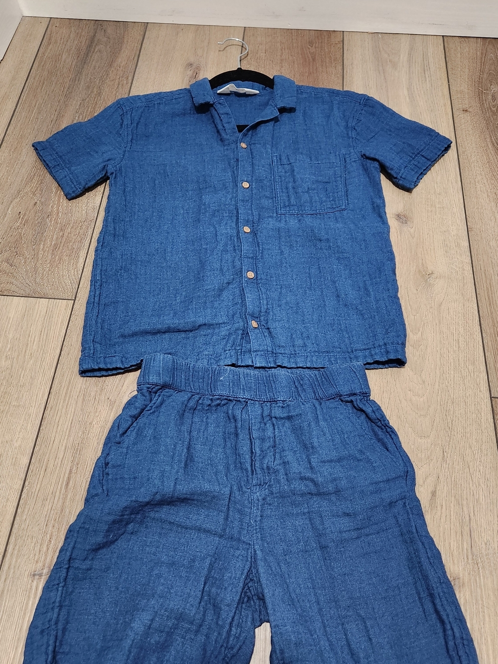 H&M Kids Blue Button-Up Shirt & Elastic Waist Pants Set